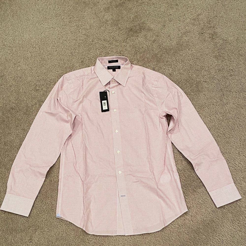 Banana Republic Men's Pink Checkered Dress Shirt